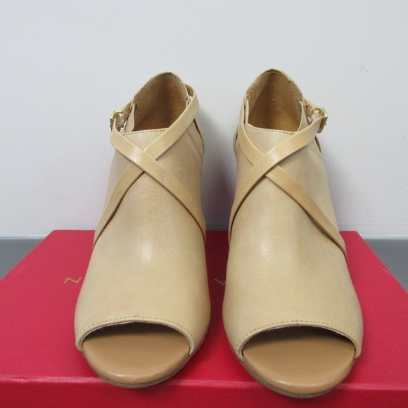 Antonio Melani Leather Ankle Boots Booties Peep Toe Size 7 Tan High Heels 440 - Picture 6 of 13